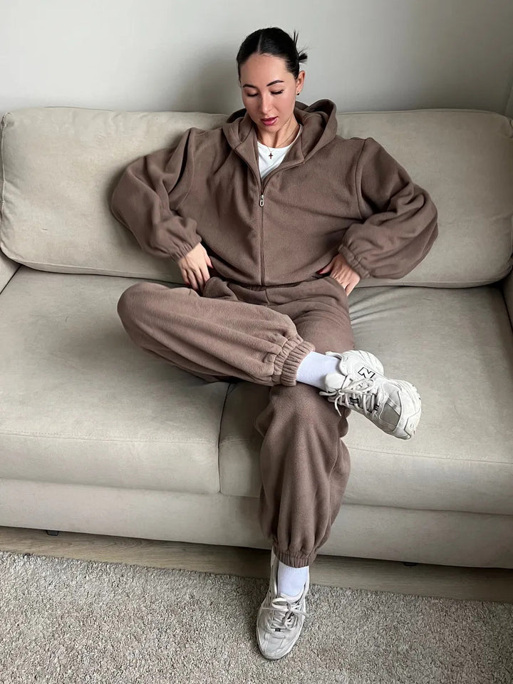Damen Fleece-Jogginganzug mit Kapuze Drune