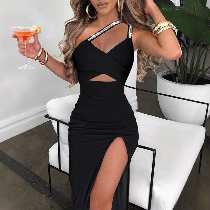 Damen Maxikleid mit asymmetrischem Schnitt und eleganten Glitzerdetails Drune