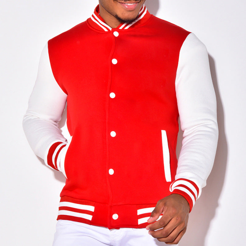 Herren sportliche Collegejacke mit kontrastierenden Ärmeln und Druckknöpfen Drune