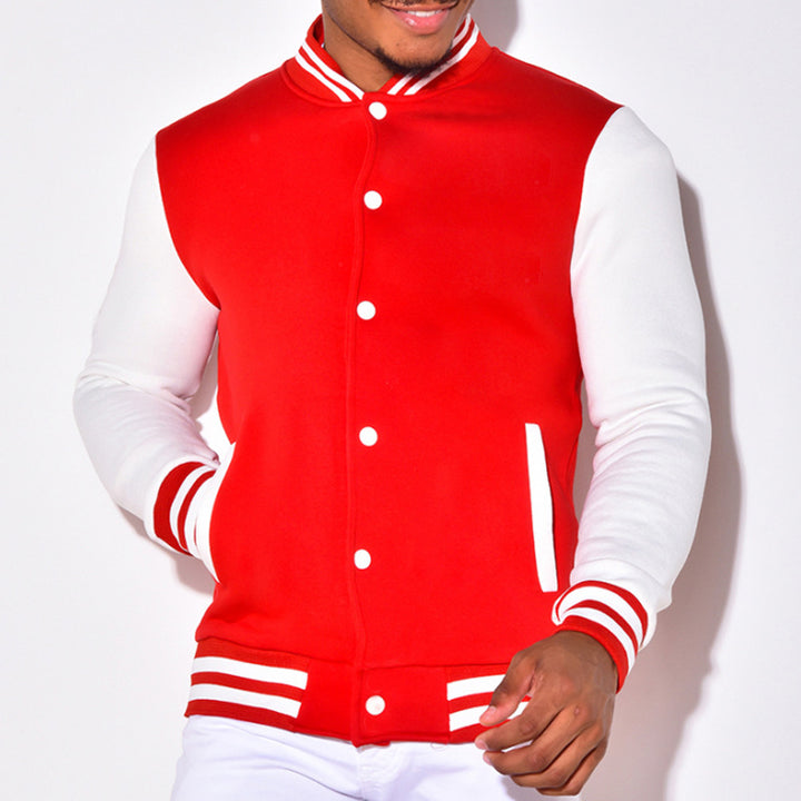 Herren sportliche Collegejacke mit kontrastierenden Ärmeln und Druckknöpfen Drune