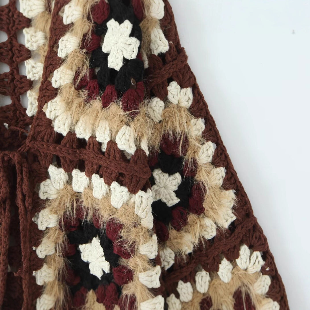 Damen lässige Strickjacke mit buntem Granny-Quadrat-Muster und Zipper Drune