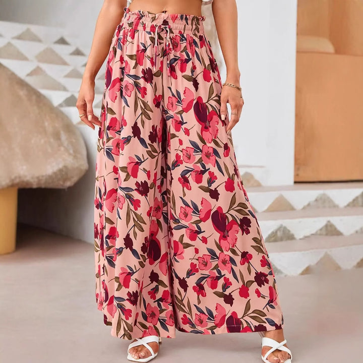 Damen weite Palazzo-Hose mit elastischem Bund und floralem Muster Drune