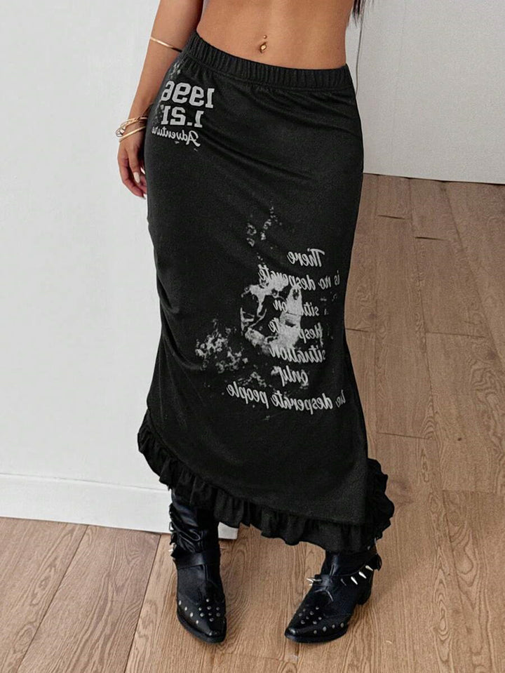 Damen Rock mit fransigem Saum und auffälligem Grafikdruck Drune