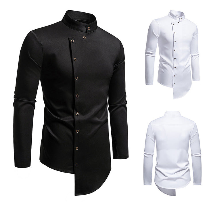 Herren modisches Hemd mit asymmetrischem Knopfdesign und elegantem Kragen Drune