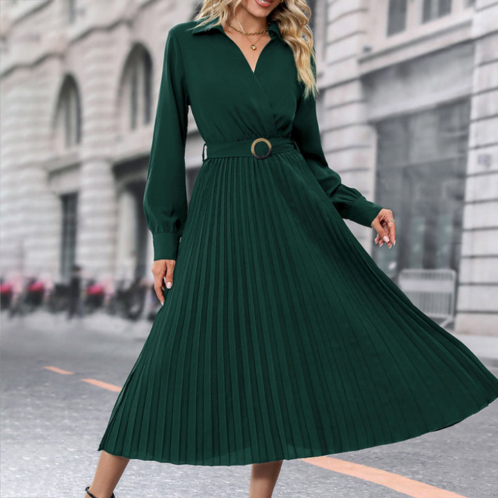 Damen elegantes Wickelkleid mit eleganten Plissee-Details Drune