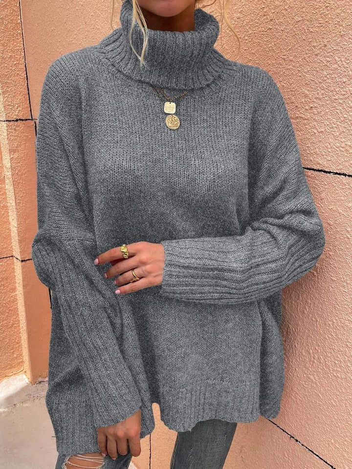 Damen Großer Kuschelpullover mit Rollkragen und Rippdetails Drune