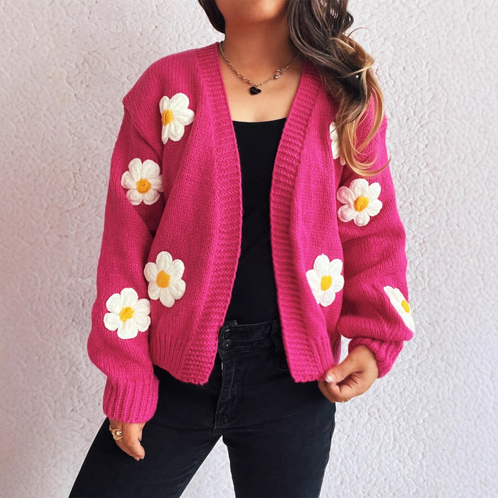 Damen Strickjacke mit floralem Design und lässiger Passform Drune