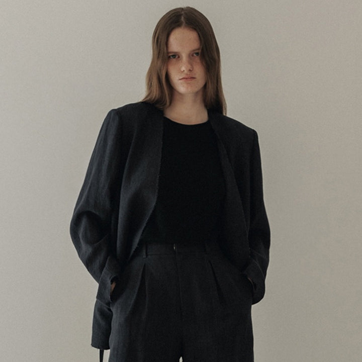 Damen Eleganter und lässiger Leinenblazer ohne Verschluss Drune
