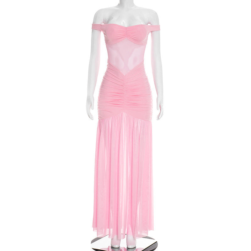 Damen elegantes Maxikleid mit Off-Shoulder-Design und raffinierten Raffungselementen Drune