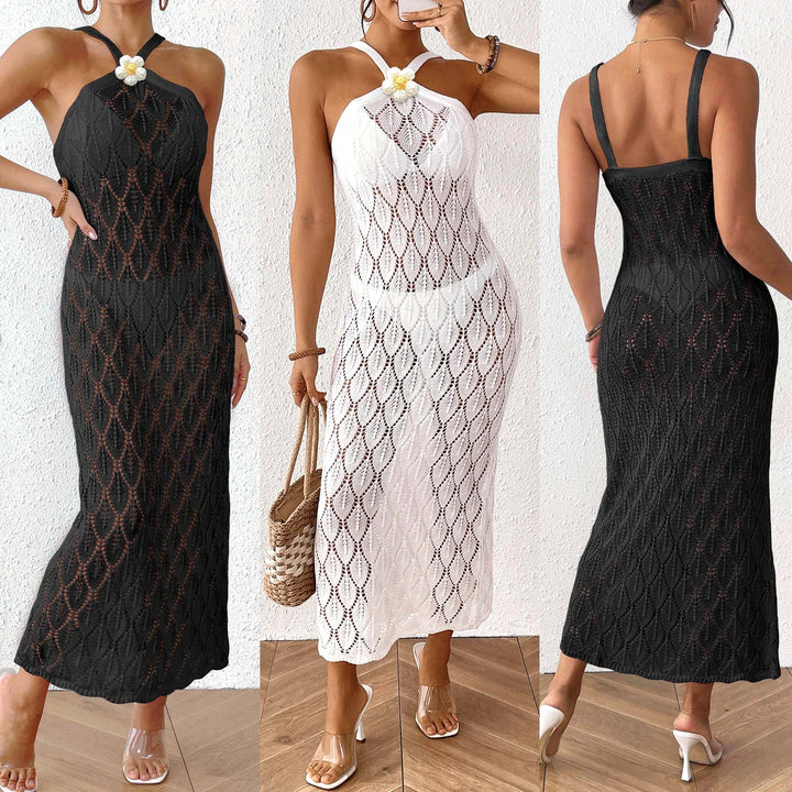 Damen Häkel-Maxikleid mit einem eleganten Blumendetail Drune