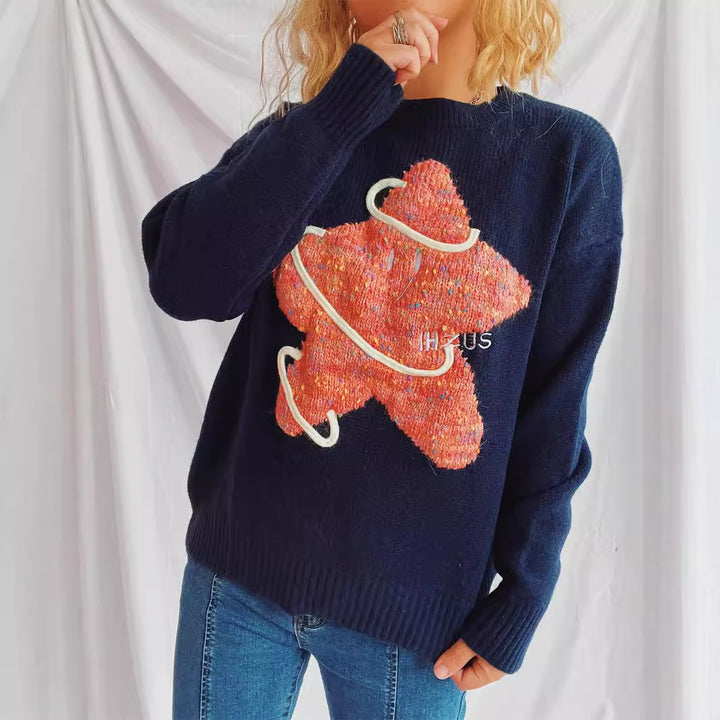 Damen Strickpullover mit kreativem Motiv und lässigem Schnitt Drune