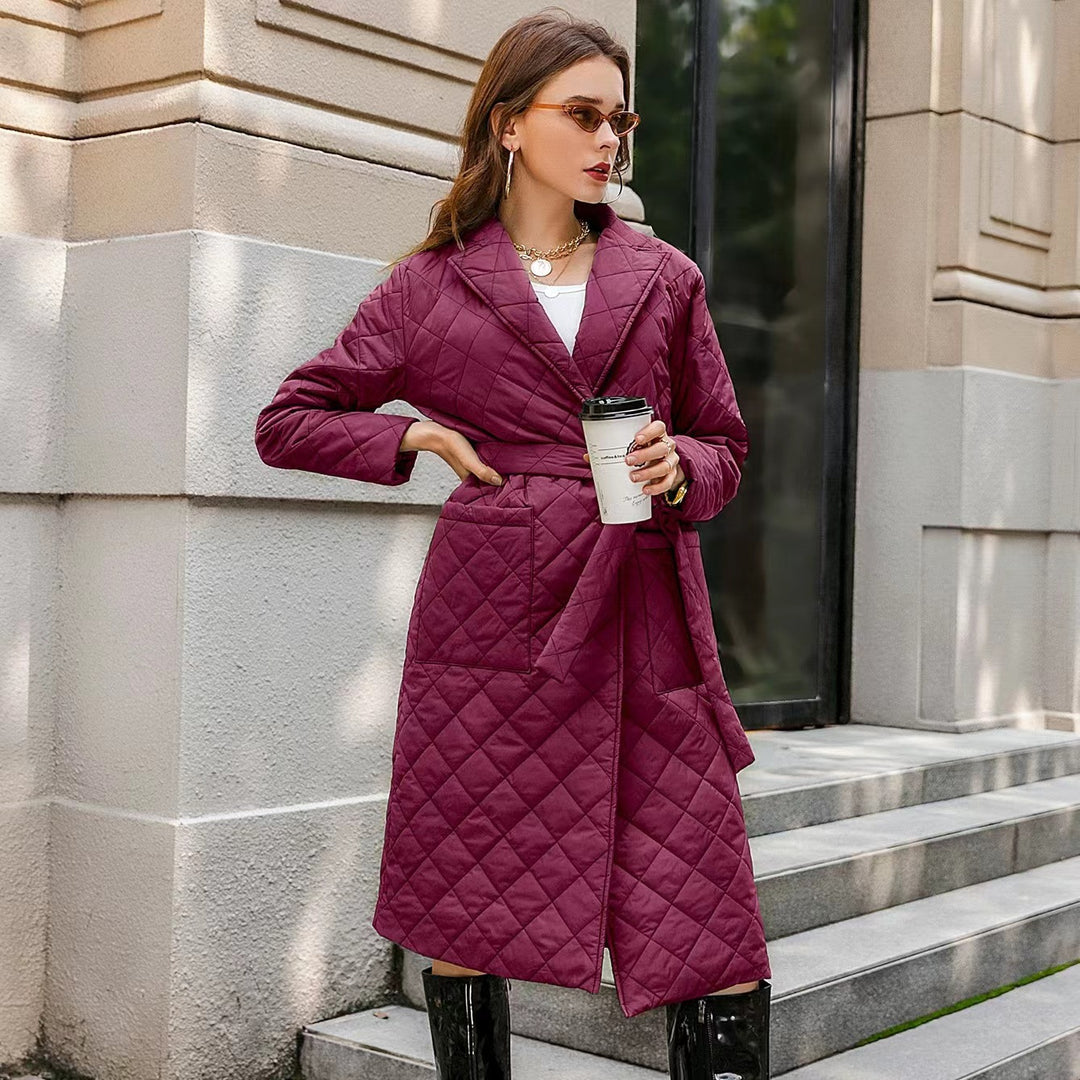Damen gesteppter Wintermantel mit elegantem Gürtel Drune