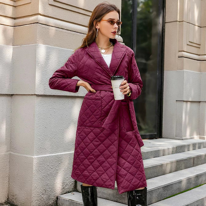 Damen gesteppter Wintermantel mit elegantem Gürtel Drune
