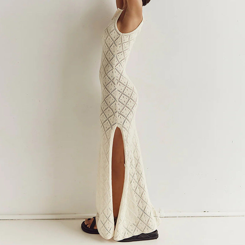 Damen Strickkleid im angesagten Rautenmuster mit hohem Schlitz Drune