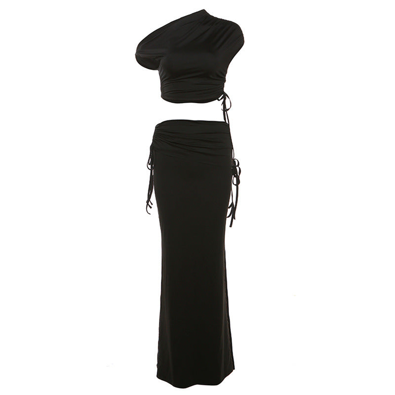 Damen Elegantes Wickelset mit asymmetrischem Oberteil und körperbetontem Rock Drune