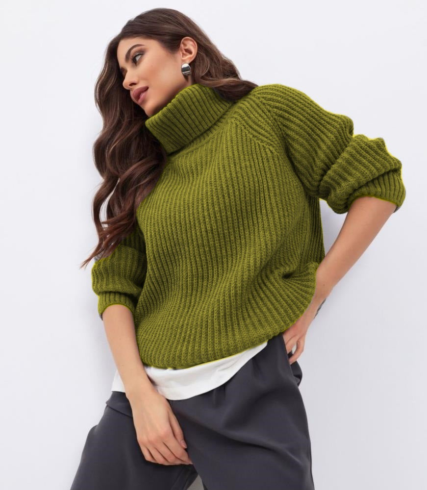 Damen Strickpullover mit hohem Kragen und Wabenstruktur Drune