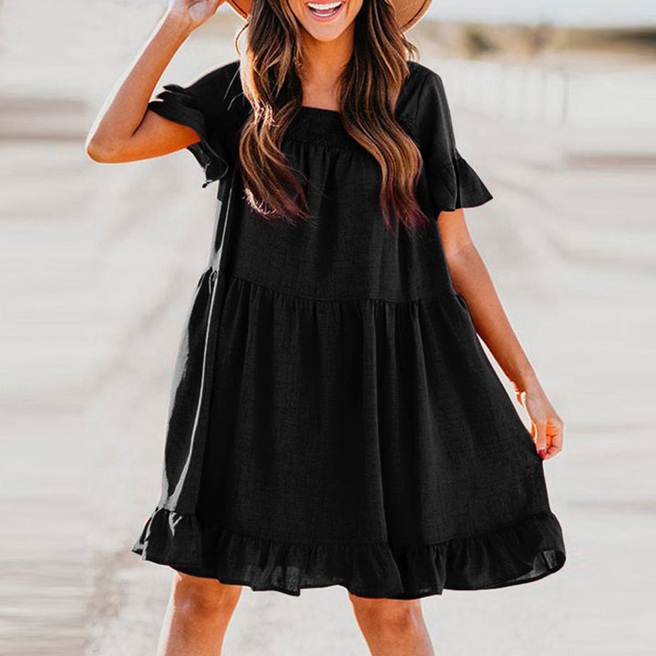 Damen Lässiges Sommerkleid mit Rüschendetails und weiten Ärmeln Drune
