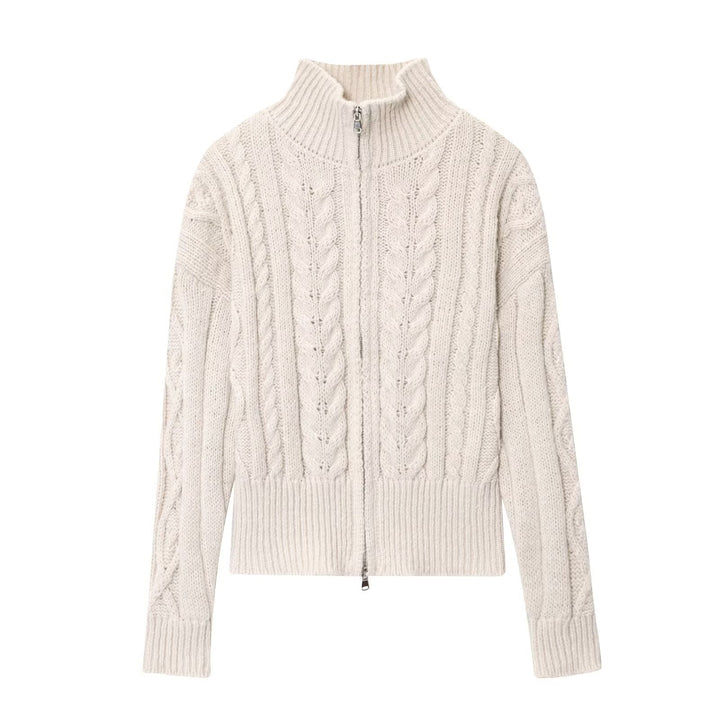Damen Strickjacke mit Zipper und Stehkragen Drune