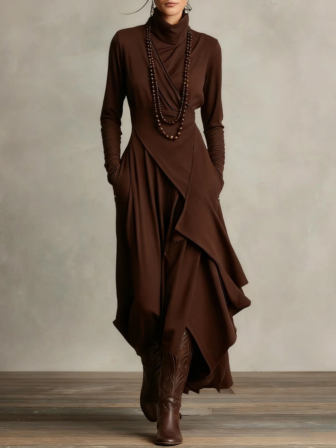 Damen Elegantes Maxikleid mit drapiertem Oberteil und asymmetrischem Schnitt Drune
