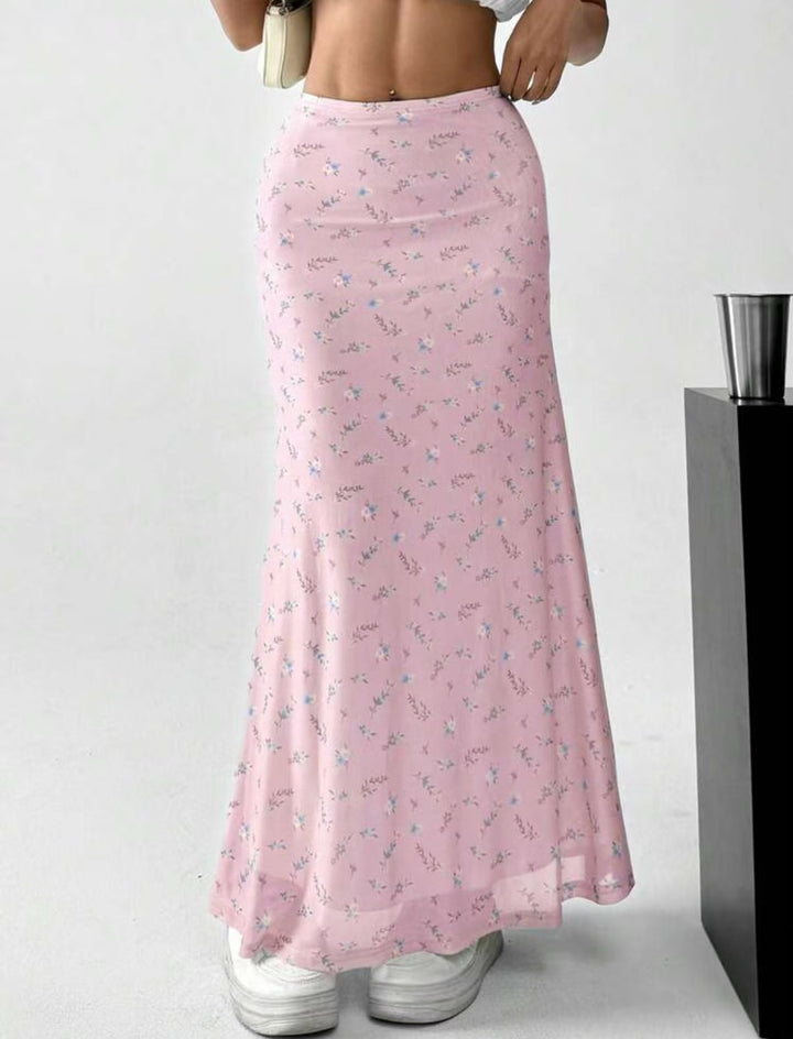 Damen Langrock mit floralen Motiven und fließendem Schnitt Drune