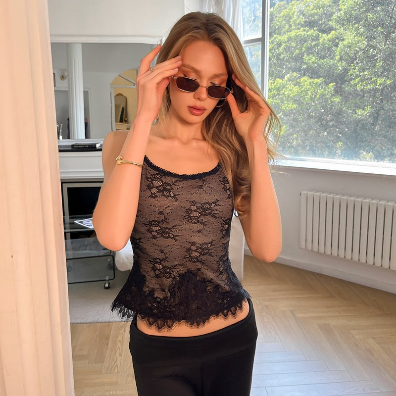 Damen Spitzen-Cami-Top mit zarten Details Drune
