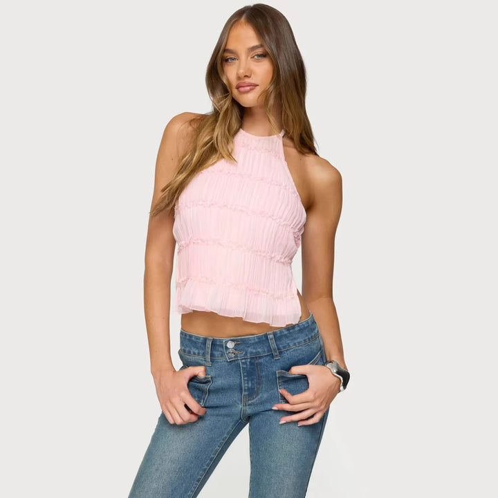 Damen Elegantes Trägershirt mit plissierten Details und seitlichen Cut-Outs Drune