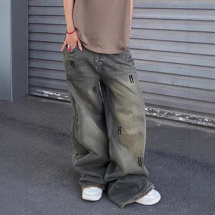 Damen Weiße Stoffhose mit modischen Stickereien Drune