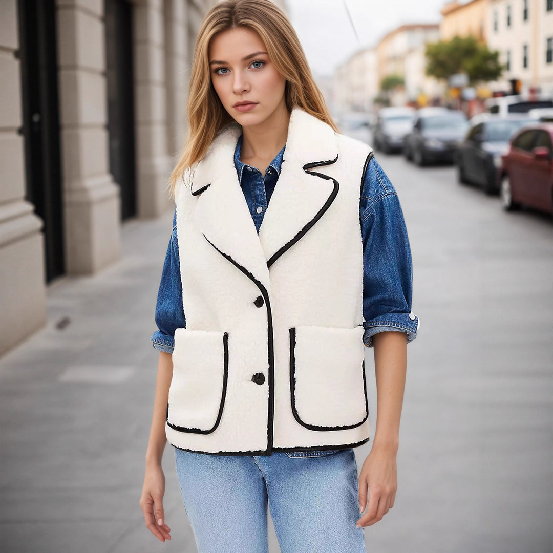 Damen Weste im eleganten Bouclé-Stil mit praktischen Taschen Drune