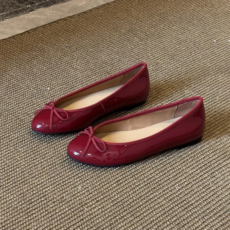 Damen Ballerina-Schuhe mit glänzender Oberfläche und verspieltem Schleifenakzent Drune