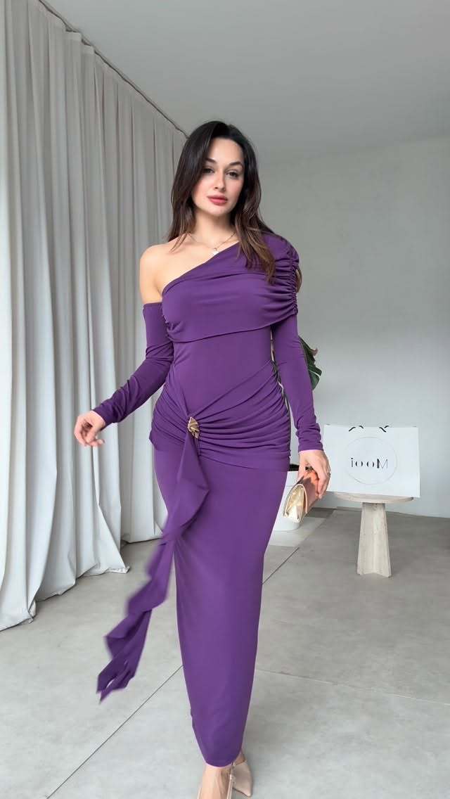Damen elegantes Wickelkleid mit asymmetrischem Design und raffinierten Drapierungen Drune