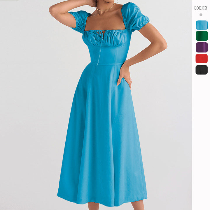 Damen Elegantes Midikleid mit Puffärmeln und raffiniertem Ausschnitt Drune