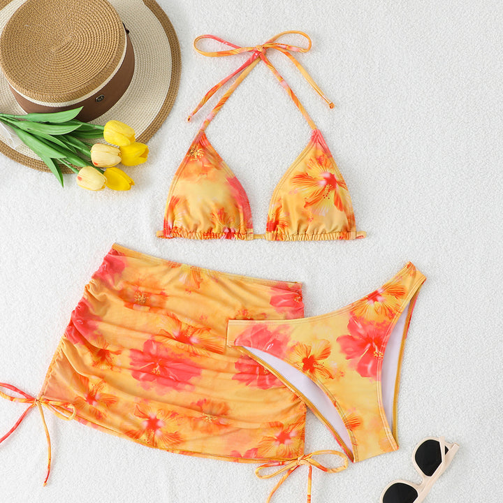 Damen Bikini-Set mit floralem Muster und verstellbarem Rock Drune