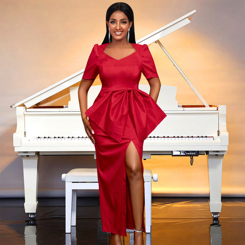Damen Elegantes Abendkleid mit dekorativem Schleifen-Akzent und hohem Schlitz Drune