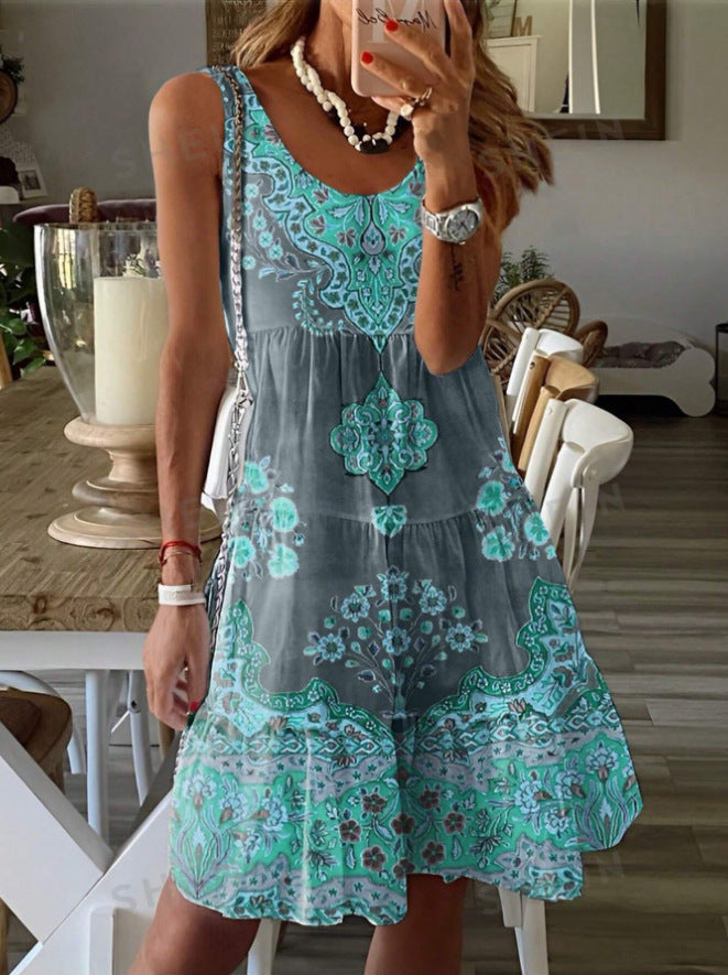 Damen Sommerkleid mit floralem Druck und fließendem Schnitt Drune