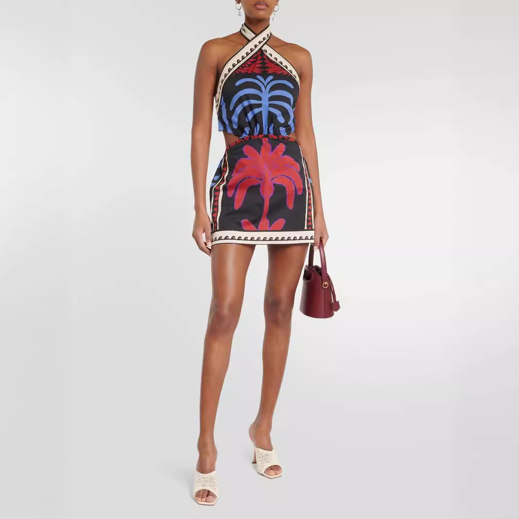 Damen Cut-Out Maxikleid mit asymmetrischem Design und floralen Mustern Drune