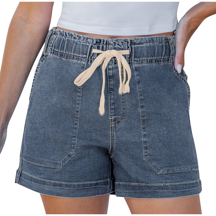 Damen bequeme Denim-Shorts mit Gummizug und praktischen Taschen Drune