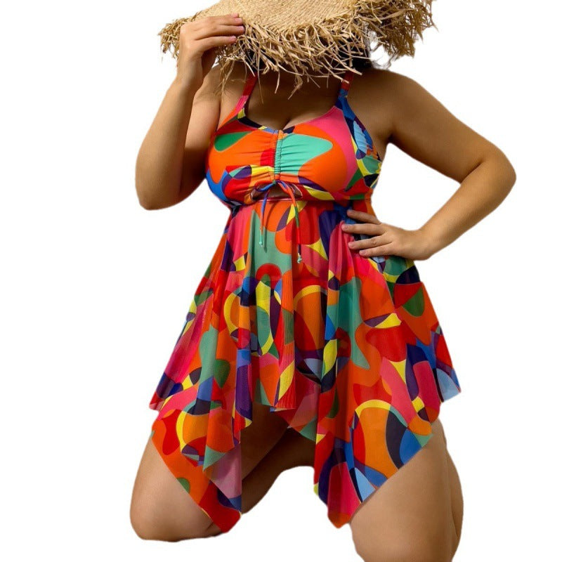 Damen vielseitiges Strandkleid mit modischem Schnitt und buntem Muster Drune
