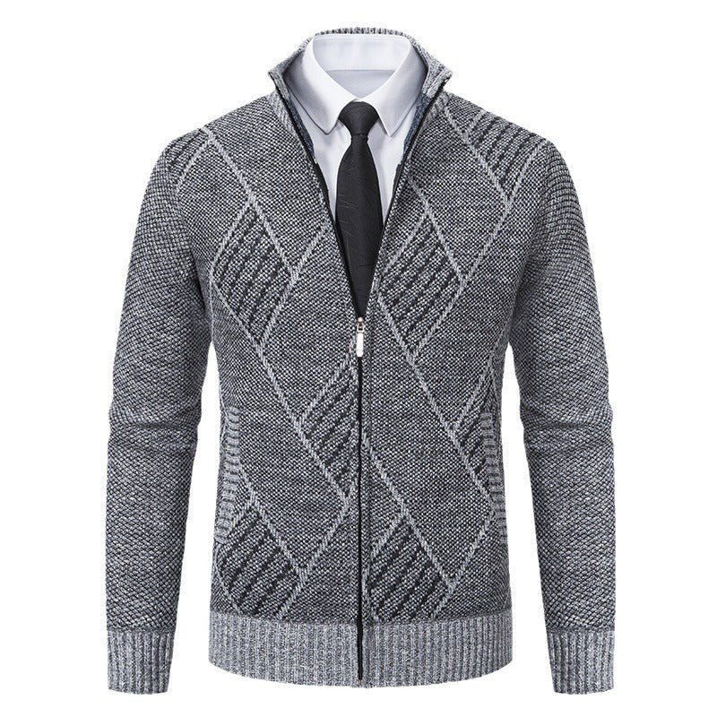 Herren modische Strickjacke mit hohem Kragen und stilvollem Zopfmuster Drune