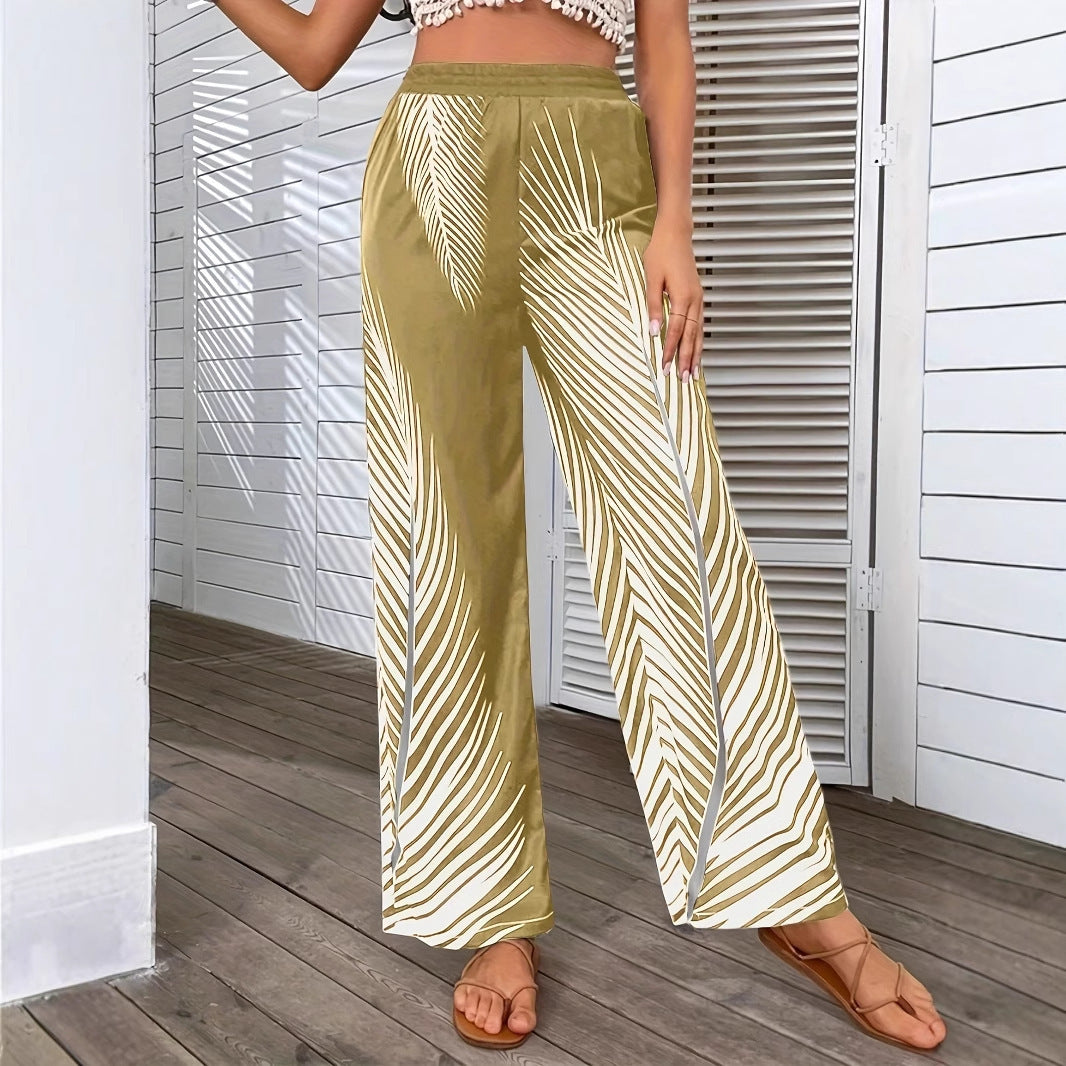Damen Elegante und luftige Palazzohose mit Palmenmuster Drune