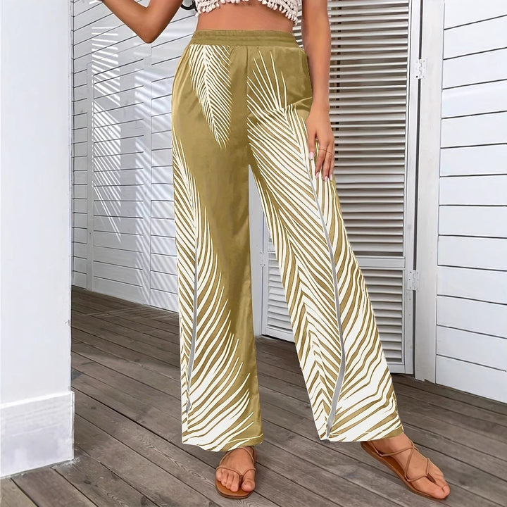 Damen Elegante und luftige Palazzohose mit Palmenmuster Drune