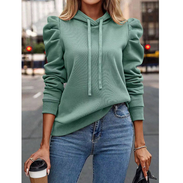 Damen bequemer Kapuzenpullover mit Puffärmeln und gemütlichem Schnitt Drune