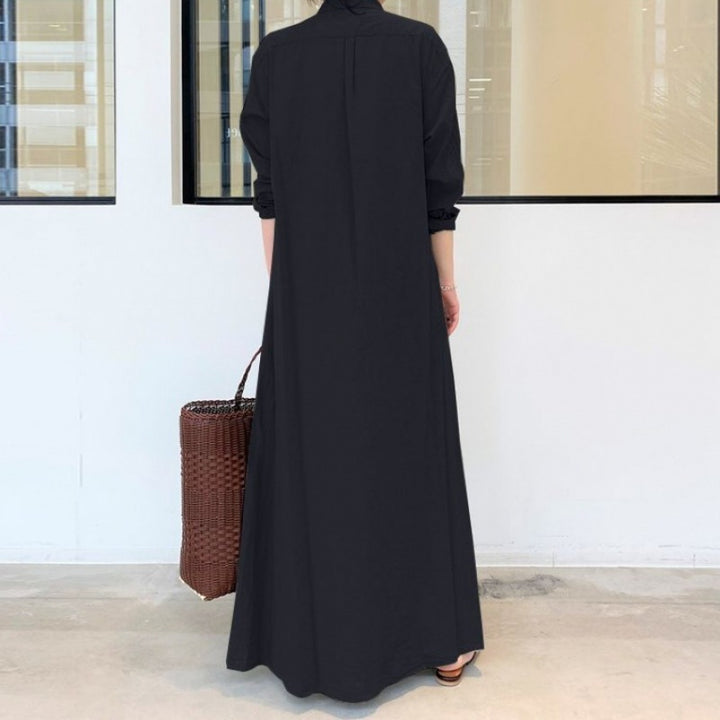 Damen Hemdblusenkleid mit langen Ärmeln und Seitentaschen Drune