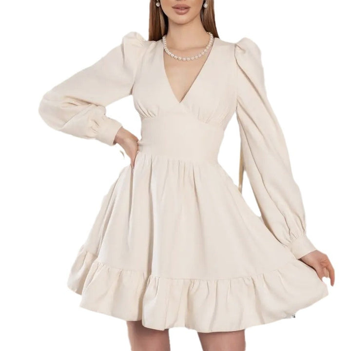 Damen Minikleid mit schwingendem Rock und Puffärmeln Drune