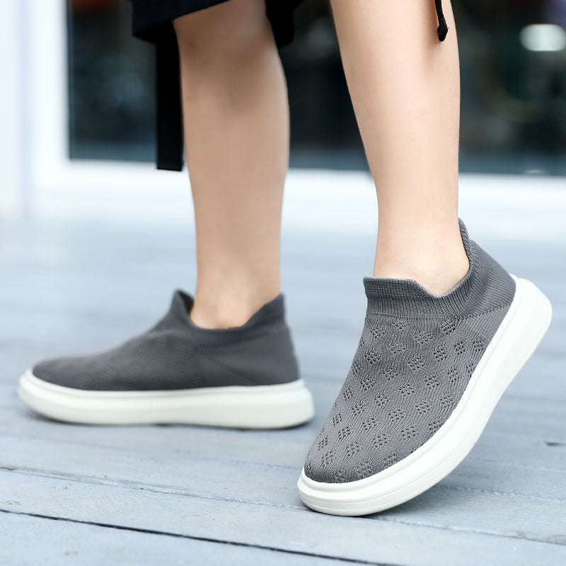 Damen nan sockenähnlicher Strick-Slipper mit perforiertem Lochmuster und stoßdämpfender Plateausohle Drune