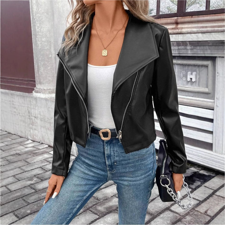Damen modische Bikerjacke mit asymmetrischem Reißverschluss Drune