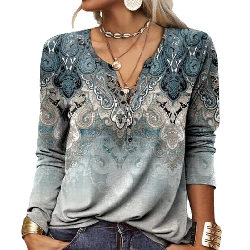 Damen langärmliges Casual-Shirt mit verspieltem Muster Drune