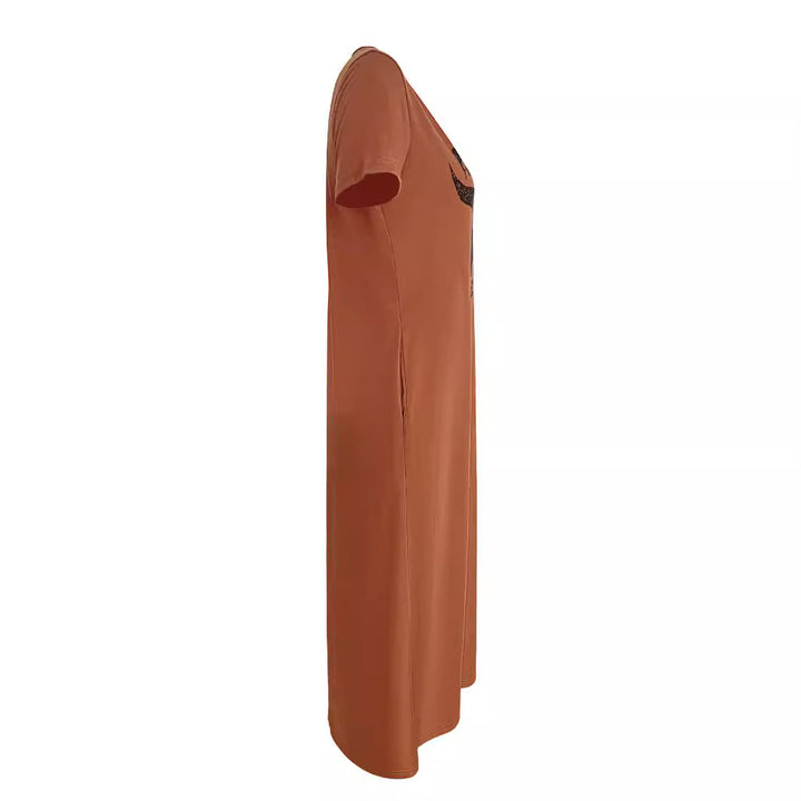 Damen lässiges Maxikleid mit Rundhalsausschnitt und praktischen Taschen Drune