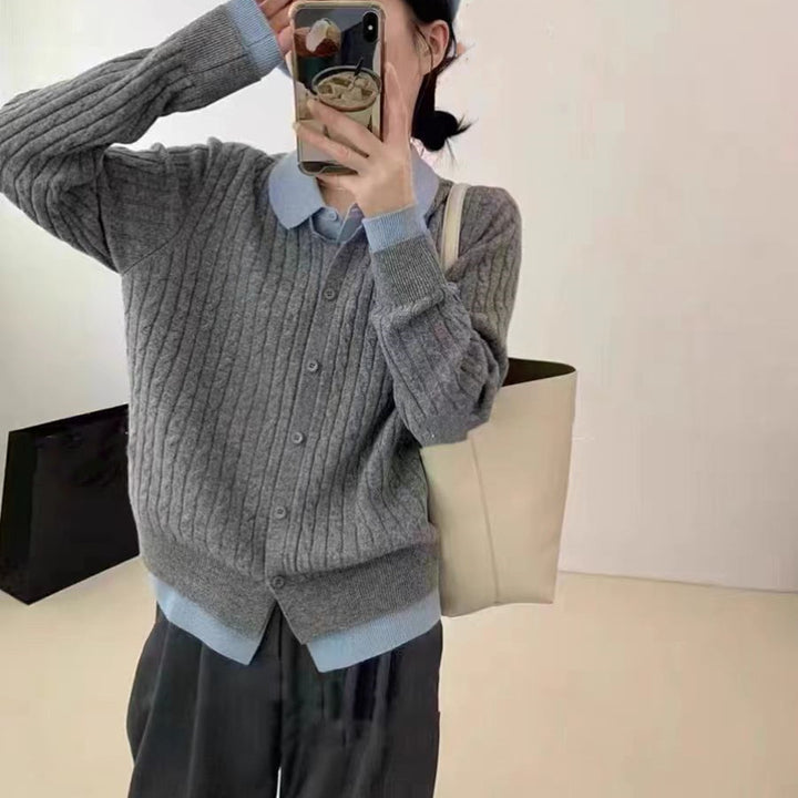 Damen gemütlicher Strickpullover mit modischem Knopfdesign und Rippenstruktur Drune