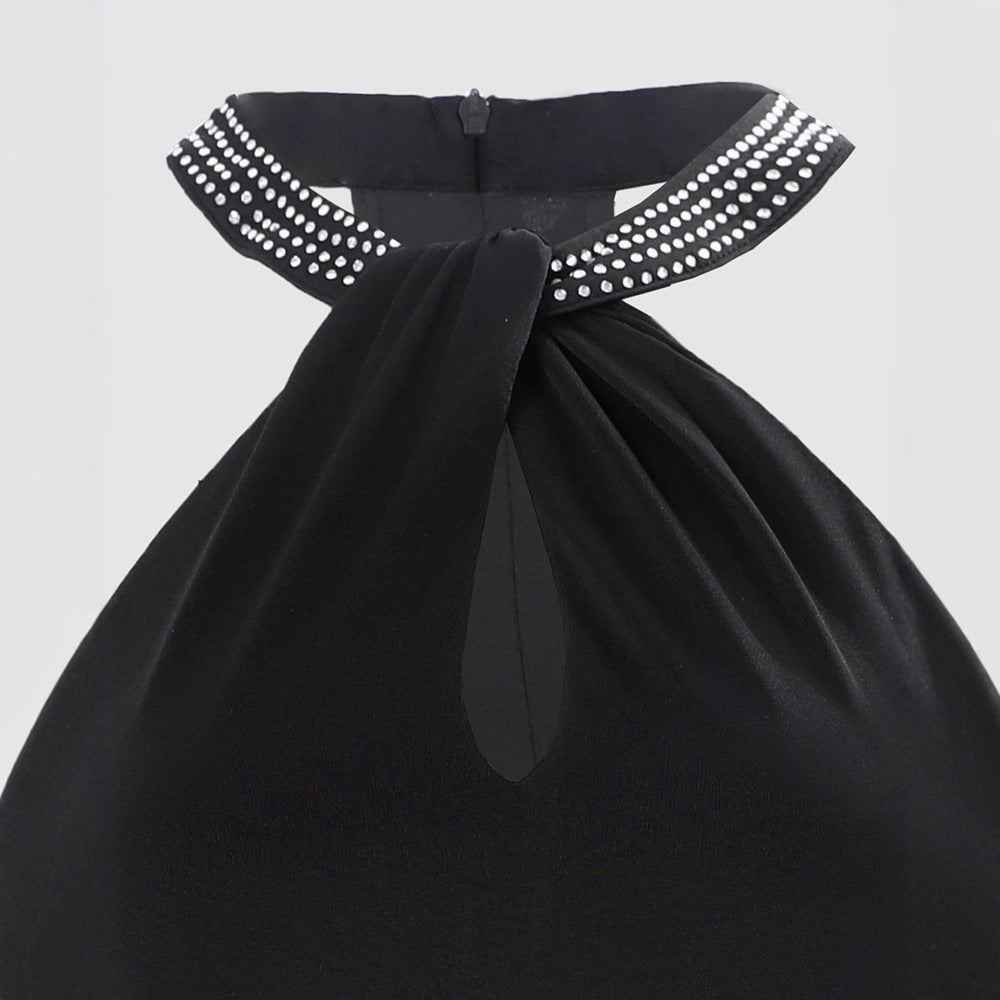 Damen glamouröses Abendkleid mit Chiffon-Schnitt und funkelndem Halsbereich Drune