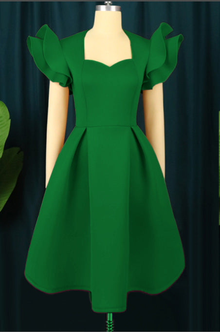 Damen elegantes Kleid mit voluminösen Rüschensäumen Drune